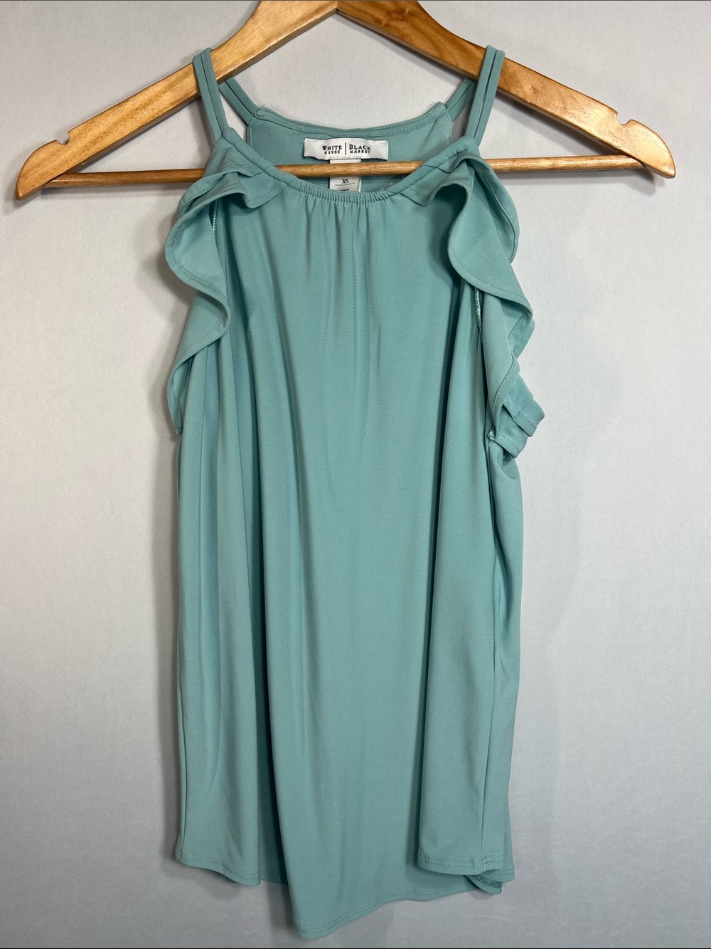 White House Black Market Mint Green Ruffle Halter Camisole Top size XS